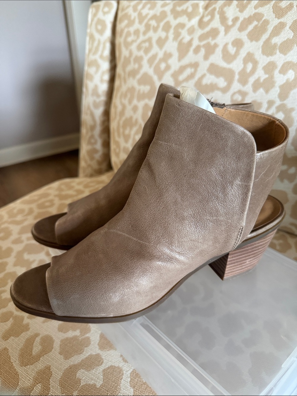 Lucky Brand Women’s Taupe Open-Toe Block Heel Booties